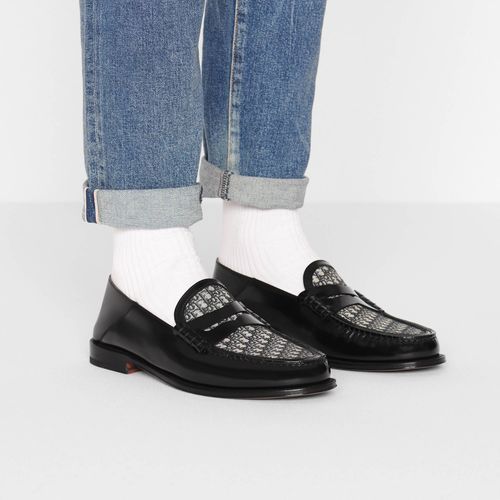 Giày Lười Dior Loafer Black Smooth Calfskin And Beige and Black Dior Oblique Jacquard 3LO115ZKF_H961 Màu Đen-5