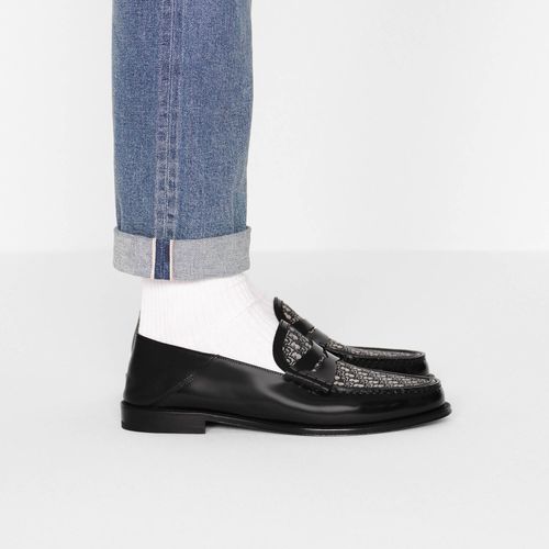 Giày Lười Dior Loafer Black Smooth Calfskin And Beige and Black Dior Oblique Jacquard 3LO115ZKF_H961 Màu Đen-7