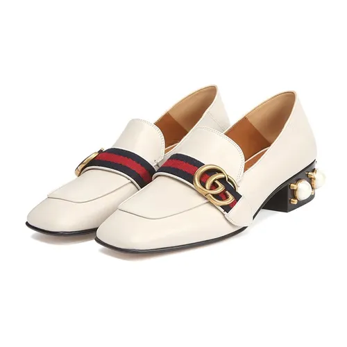 Giày Lười Nữ Gucci Leather Mid-Heel Loafer 423559 DKHC0 9061 Màu Trắng Kem Size 36.5