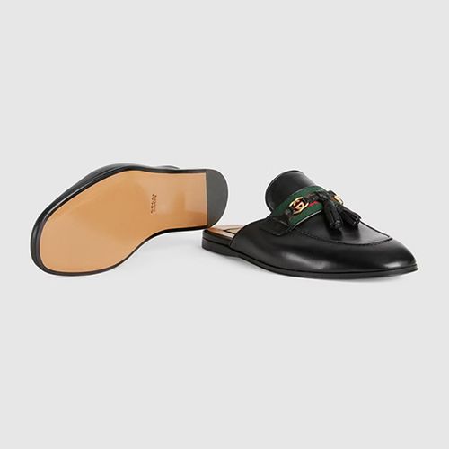 Giày Sục Unisex Gucci Slipper With Tassels Black Leather Màu Đen Size 39-3