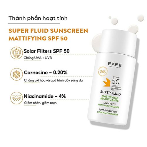 Kem Chống Nắng Kiểm Soát Dầu Babe Laboratorios Super Fluid Mattifying Suncreen SPF 50 50ml-3