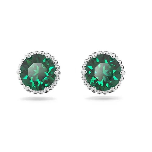 Khuyên Tai Nữ Swarovski Birthstone Stud Earrings Round Cut, May, Green, Rhodium Plated 5615511 Màu Xanh Lá