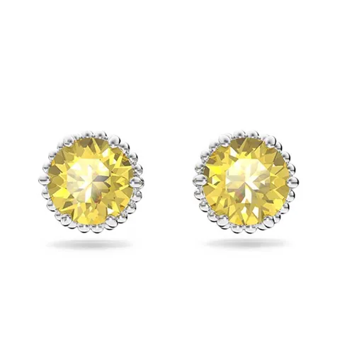 Khuyên Tai Nữ Swarovski Birthstone Stud Earrings Round Cut, November, Yellow, Rhodium Plated 5615531 Màu Vàng