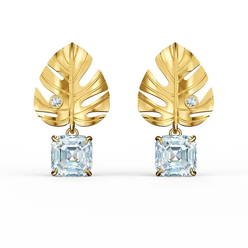 Trang sức Swarovski Vàng Gold - Khuyên Tai Nữ Swarovski Tropical Leaf Pierced Earrings, White, Gold-Tone Màu Vàng Gold - Vua Hàng Hiệu