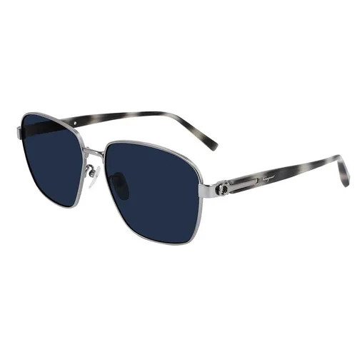 Kính Mát Nam Salvatore Ferragamo Men Titanium Navigator Sunglasses SF502SA 035 Màu Xanh Bạc
