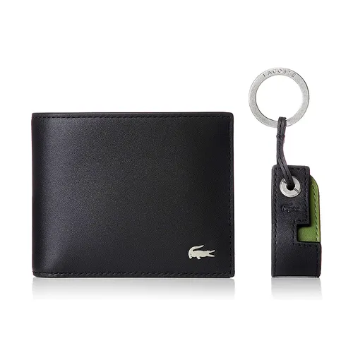 Set Ví Nam + Móc Khóa Kèm Giá Đỡ Điện Thoại GLacoste Men's Billfold Key Holder Box NH3288FG-000 Màu Đen