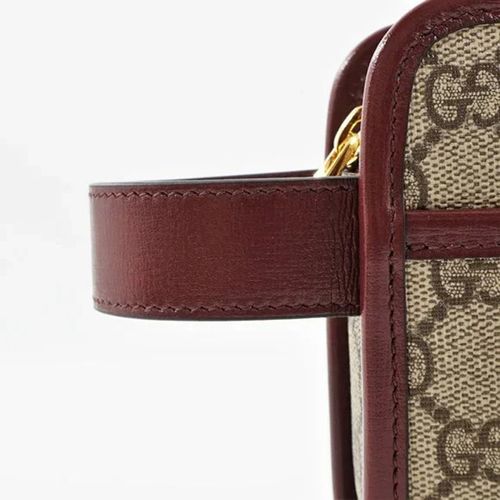 Túi Cầm Tay Nam Gucci GG Leather And Canvas Travel Pouch W/ Interlocking G In Red/Beige Màu Beige Viền Da Đỏ Mận-3