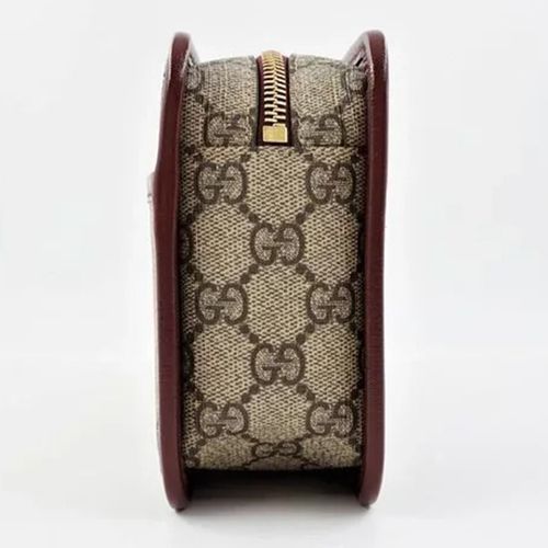 Túi Cầm Tay Nam Gucci GG Leather And Canvas Travel Pouch W/ Interlocking G In Red/Beige Màu Beige Viền Da Đỏ Mận-9