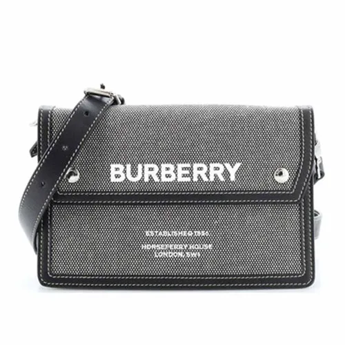 Burberry - Túi Đeo Chéo Nữ Burberry Logo Flap Crossbody Bag Canvas With Leather Mini Màu Xám - Vua Hàng Hiệu