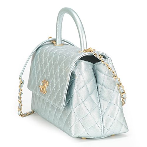 Túi Đeo Chéo Nữ Chanel Coco 10.5 Flap Bag With Top Handle Màu Xanh Lam Sáng-2