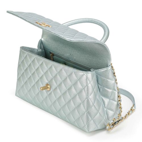 Túi Đeo Chéo Nữ Chanel Coco 10.5 Flap Bag With Top Handle Màu Xanh Lam Sáng-3