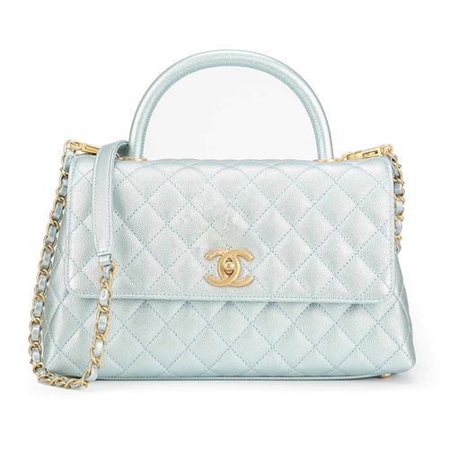 Túi Đeo Chéo Nữ Chanel Coco 10.5 Flap Bag With Top Handle Màu Xanh Lam Sáng