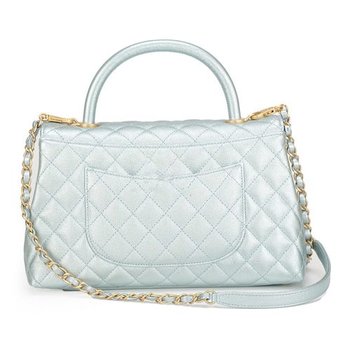 Túi Đeo Chéo Nữ Chanel Coco 10.5 Flap Bag With Top Handle Màu Xanh Lam Sáng-4