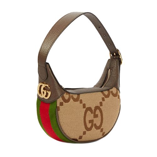 Túi Đeo Vai Nữ Gucci Ophidia Jumbo GG Half Moon Mini Hobo Bag Camel/Ebony Màu Nâu Be-1