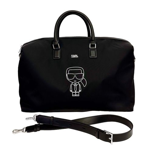 Túi Trống Karl Lagerfeld Black Logo Patch Zipped Duffle Outline Bag Màu Đen