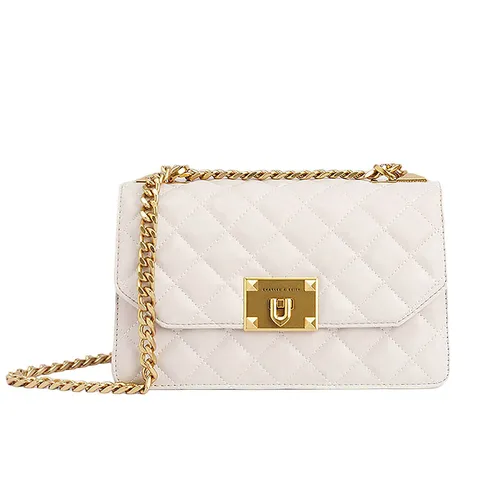 Túi Xách Nữ Charles & Keith CNK 80781608 Kẻ Ô Vuông Màu Trắng Kem