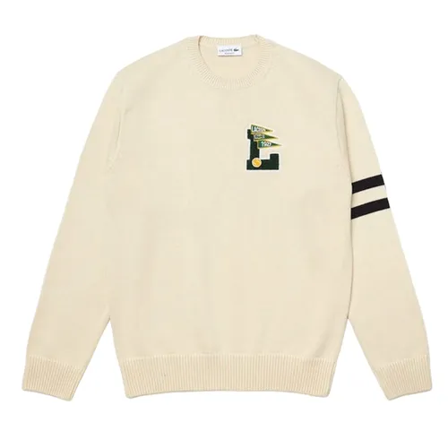 Thời trang Be nhạt - Áo Len Nam Lacoste Men’s Crew Neck Pennants L Badge Wool And Cotton Sweater Beige/Navy Blue AH6789JY1 Màu Be Nhạt Size 4 - Vua Hàng Hiệu