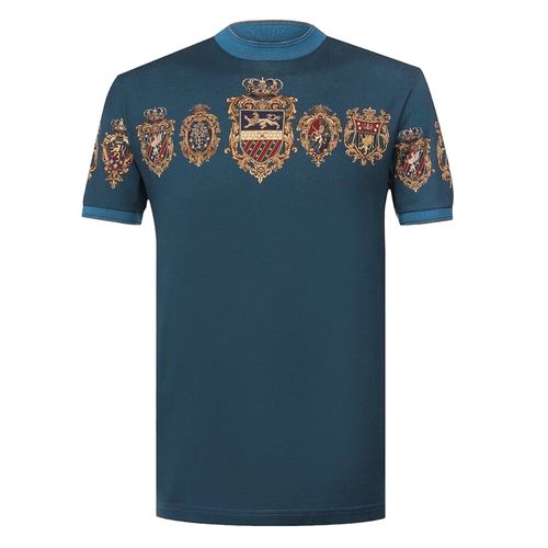 Áo Phông Nam Dolce & Gabbana D&G Baroque Cotton T-Shirt G8KL2THH768HB34A Màu Xanh Lam Size 50