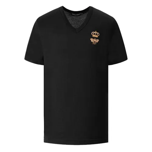 Áo Phông Nam Dolce & Gabbana D&G Black Crown Bee Embroidered Tshirt G8KG0Z G7WUQ N0000 Màu Đen