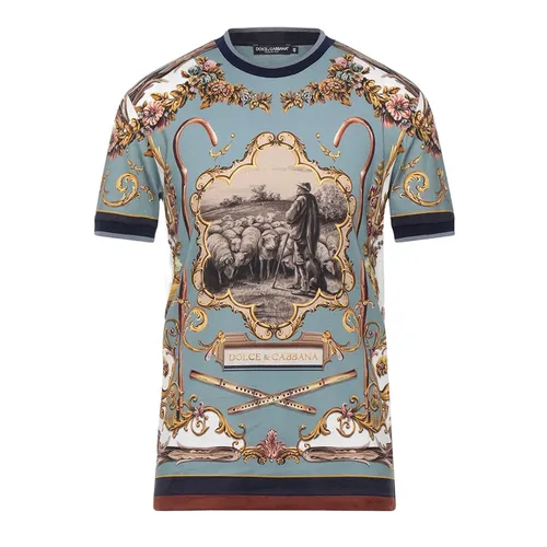 Áo Phông Nam Dolce & Gabbana D&G Shepherd-Print T-Shirt G8KC0THI7EYHT2NU Màu Xanh Size 46