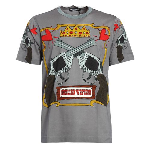 Áo Phông Nam Dolce & Gabbana D&G Sicilian Western Print T-Shirt G8GJ3TFP7UMHJ384 Màu Xám Size 46
