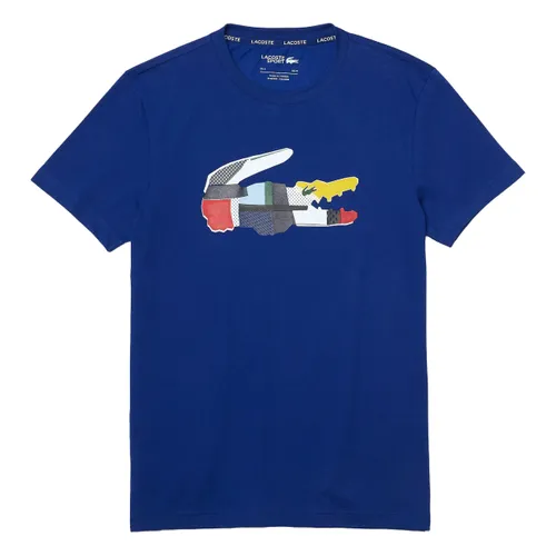 Áo Phông Nam Lacoste Men's Sport Patchwork Crocodile Print Cotton T-shirt TH0822BDM Màu Xanh Blue Size 4