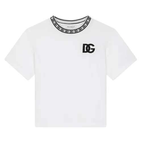 Thời trang Dolce & Gabbana Nữ 100% Cotton - Áo Phông Nữ Dolce & Gabbana D&G White With Logo Embroidered Tshirt L4JTEYG7IK1W0800 Màu Trắng - Vua Hàng Hiệu