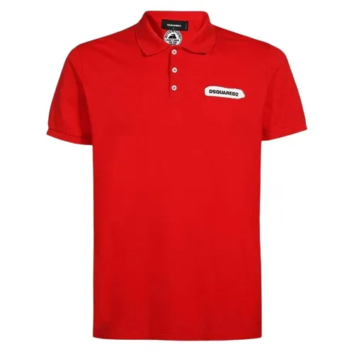 Thời trang DSquared2 Áo Polo - Áo Polo Nam Dsquared2 Red With White Logo Printed S74GL0073 S22743 316 Màu Đỏ - Vua Hàng Hiệu