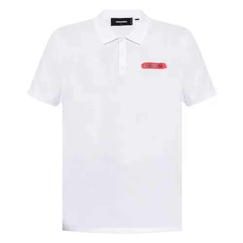 Thời trang DSquared2 Áo Polo - Áo Polo Nam Dsquared2 White With Red Logo Printed S74GL0073 S22743 100 Màu Trắng - Vua Hàng Hiệu