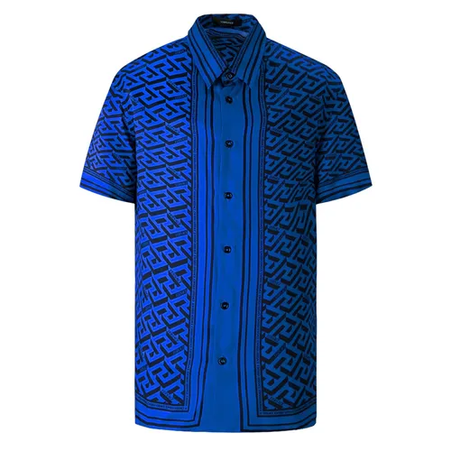 Áo Sơ Mi Cộc Tay Nam Versace Blue With La Greca Printed 1010103 1A07311 5U290 Màu Xanh