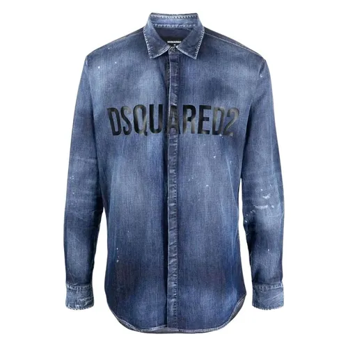 Áo Sơ Mi Dài Tay Nam Dsquared2 Blue Denim With Logo Printed S74DM0724 S30341 470 Màu Xanh