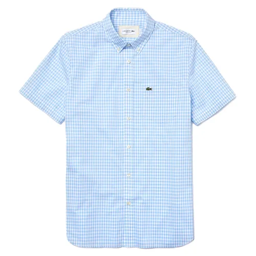 Áo Sơ Mi Nam Lacoste Men's Regular Fit Gingham Poplin Shirt CH5268F6Z Màu Xanh Blue Size 41