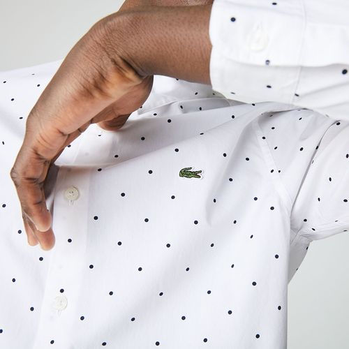 Áo Sơ Mi Nam Lacoste Men’s Slim Fit Polka Dotted Cotton Poplin Shirt CH0949522 Màu Trắng Chấm Bi Size 39-4
