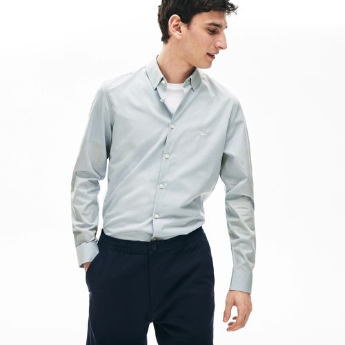 Áo Sơ Mi Nam Lacoste Men's Slim Fit Stretch Cotton Poplin Shirt CH6906WW5 Màu Xanh Nhạt Size 40-4