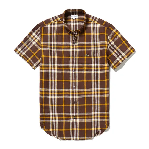 Thời trang Áo sơ mi Vải Linen - Áo Sơ Mi Nam Lacoste Regular Fit Linen Check Shirt CH6182 4PR Màu Nâu Size 39 - Vua Hàng Hiệu