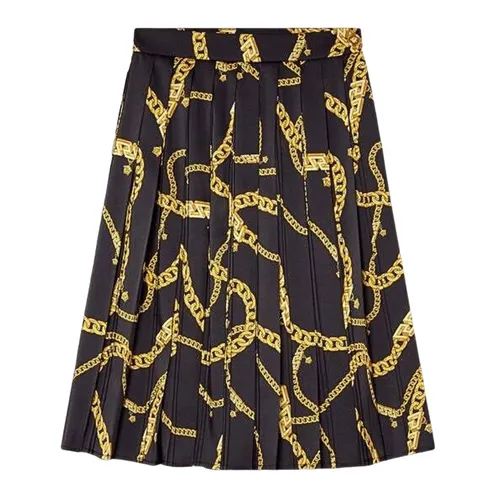 Chân Váy Nữ Versace Black With La Greca Chain Printed 1010285 1A07492 5B000 Màu Đen Vàng