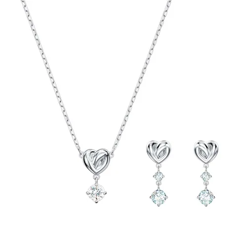 Trang sức - Combo Dây Chuyền Và Khuyên Tai Nữ Swarovski Lifelong Heart Rhodium Plated 5517928 5517943 Màu Trắng Bạc - Vua Hàng Hiệu