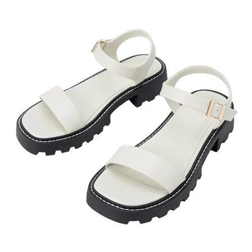 Dép Nữ Charles & Keith CNK Stitch-Trim Buckled Sandals - White CK1-70380984 Màu Trắng