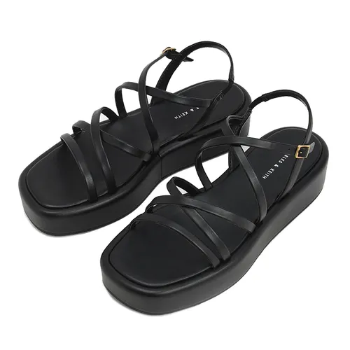 Dép Sandal Charles & Keith CNK Strappy Padded Flatforms – Black 80380069 Màu Đen Size 39
