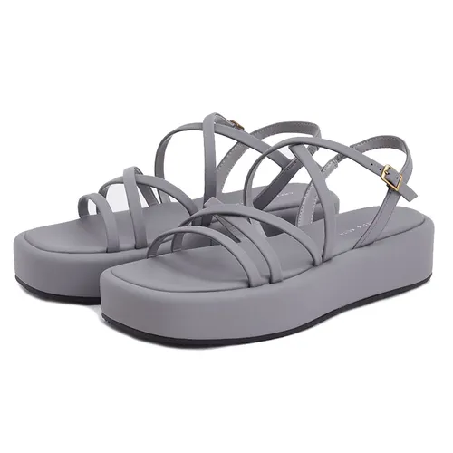 Dép Sandal Charles & Keith CNK Strappy Padded Flatforms – Grey 80380069 Màu Xám