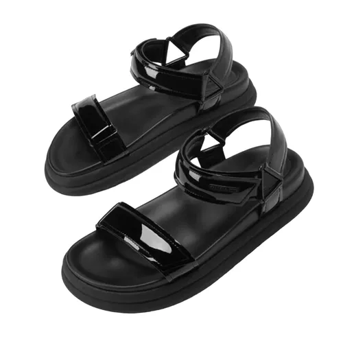 Dép Sandal Nữ Charles & Keith CNK Patent Strappy Sports Sandals Black Patent CK1-70580209 Màu Đen