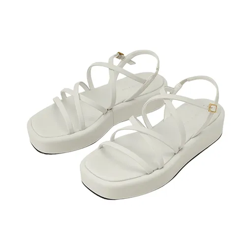 Dép Sandal Nữ Charles & Keith CNK Strappy Padded Flatforms – White 80380069 Màu Trắng