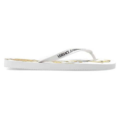 Dép Xỏ Ngón Versace Jeans Couture Patterned Slides Spring Summer 2022 72YA3SQ7 ZS191-G03 Màu Vàng - Trắng Size 39