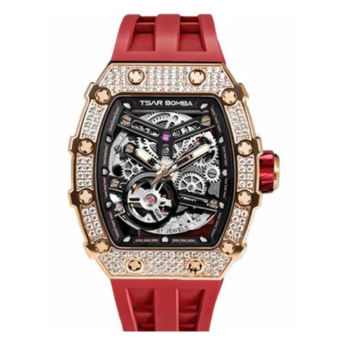 Đồng Hồ Nam Tsar Bomba Cubic Zirconia Bezel Waterproof TB8208D-GR Màu Đỏ