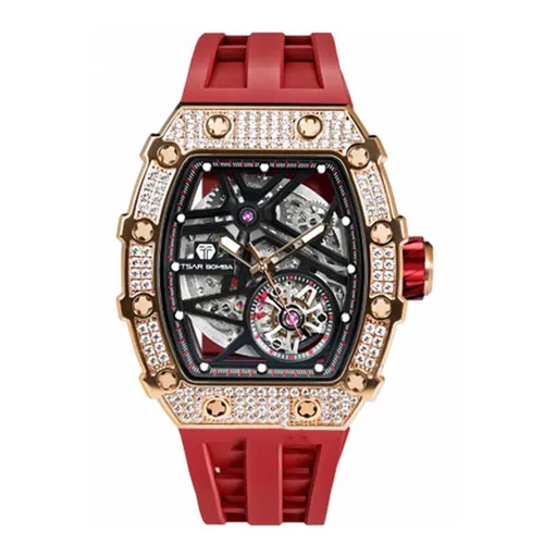 Đồng Hồ Nam Tsar Bomba Cubic Zirconia Like Diamond TB8209D-GR Màu Đỏ