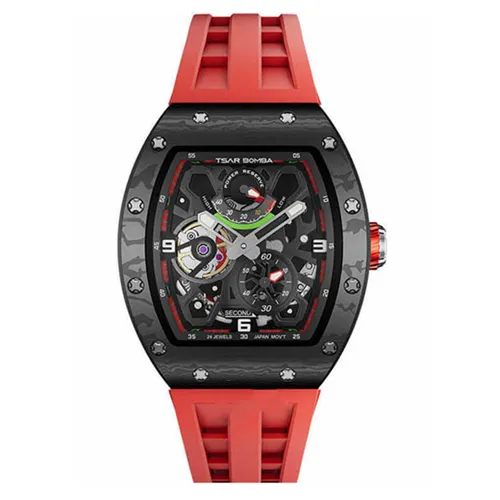 Đồng Hồ Nam Tsar Bomba Luminous Carbon Fiber TB8212CF-BR Màu Đen Đỏ