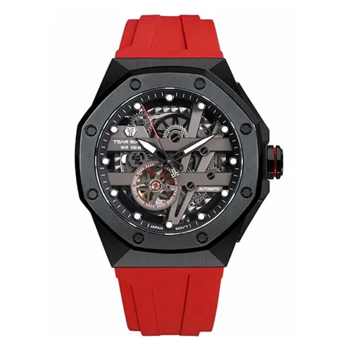 Đồng hồ Tsar Bomba Mặt tròn - Đồng Hồ Nam Tsar Bomba Octagon Fkm Rubber Strap TB8803A-BR Màu Đen Đỏ - Vua Hàng Hiệu