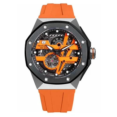 Đồng hồ Tsar Bomba Mặt tròn - Đồng Hồ Nam Tsar Bomba Octagon Fkm Rubber Strap TB8803A-SO Màu Đen Cam - Vua Hàng Hiệu