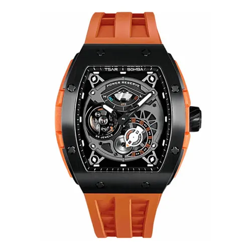 Đồng hồ - Đồng Hồ Nam Tsar Bomba Skeleton Waterproof TB8210A-BO Màu Đen Cam - Vua Hàng Hiệu