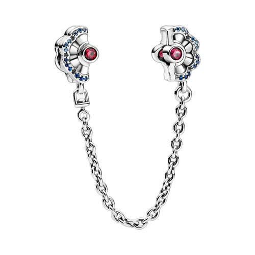 Hạt Vòng Charm Pandora Cadena De Seguridad Abanico Azul Y Rosa 798163SRUMX Màu Bạc